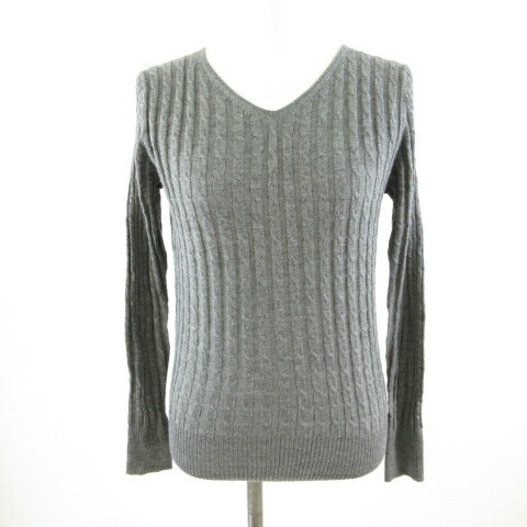 【中古】ANCHOR WOMAN ニット セーター 長袖 Vネック グレー S *T164 レディース 【ベクトル 古着】 24..