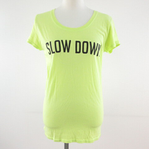 【中古】マウジー moussy カットソー Tシャツ 半袖 プリント ロゴ 黄緑 1 *T916 レディース 【ベクトル 古着】 240328