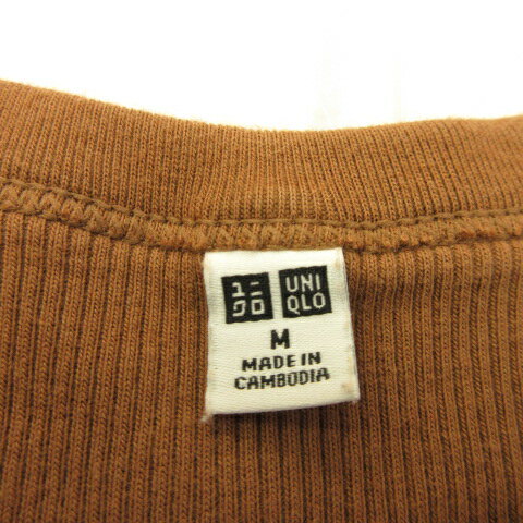 【中古】ユニクロ UNIQLO リブクルーネックT カットソー 五分袖 ストレッチ 茶 M *A928 レディース 【ベクトル 古着】 240412