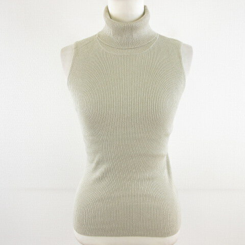 【中古】ロートレアモン LAUTREAMONT ノースリーブリブニット タートルネック ラメ ストレッチ ベージ..