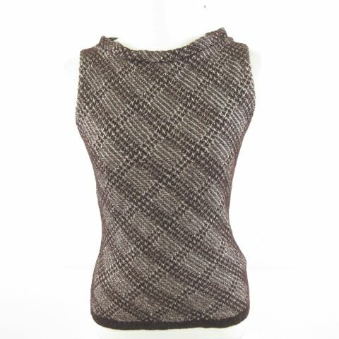 【中古】ストロベリーフィールズ STRAWBERRY-FIELDS ノースリーブニット チェック 茶 白 *A378 レディース 【ベクトル 古着】 240603