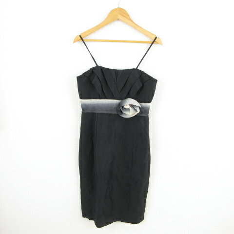 【中古】plenty frock! by tracy reese ワンピース ミニ タイト ベア フラワーモチーフ シルク混 リネン混 黒 0 *A426 レディース 【ベクトル 古着】 240606