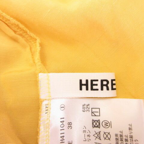 【中古】ヘレンチア HERENCIA バンドカラーシャツ ビッグシルエット 長袖 黄 38 *A518 レディース 【ベクトル 古着】 240613