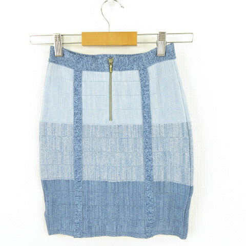 【中古】ビービー Bebe ミニスカート ニット タイト ストレッチ 水色 紺 XS *A541 レディース 【ベクトル 古着】 240614