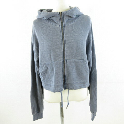 【中古】ウィゴー WEGO SHORT ROUND クロップド丈パーカー スウェット ジップアップ 長袖 紺 F *A684 レディース 【ベクトル 古着】 240628