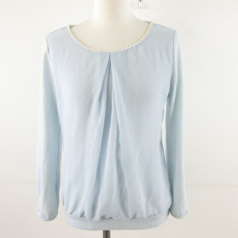 【中古】スーツセレクト SUIT SELECT ニット カットソー 異素材 長袖 ストレッチ 水色 M *A688 レディ..