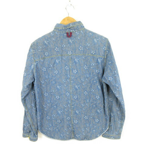 【中古】ヴォー VOO デニムシャツ 長袖 花柄 青 1 *A878 メンズ 【ベクトル 古着】 240725
