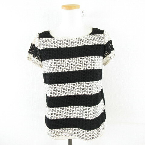 【中古】マーラ malla カットソー ボーダー 半袖 黒 オフホワイト 38 *A902 レディース 【ベクトル 古着】 240726