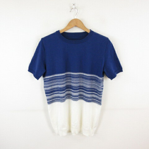 【中古】ディレイ バイ ウィン&サンズ DELAY by Win & Sons ニット セーター 半袖 青 オフホワイト 1 2 *T708 メンズ 【ベクトル 古着】 240916