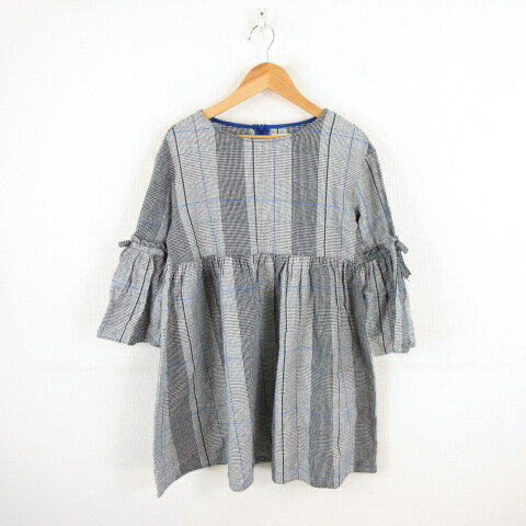【中古】ザラ ZARA Girls ワンピース ミニ 七分袖 チェック 黒 白 13 14 *A629 キッズ 【ベクトル 古着】 241004