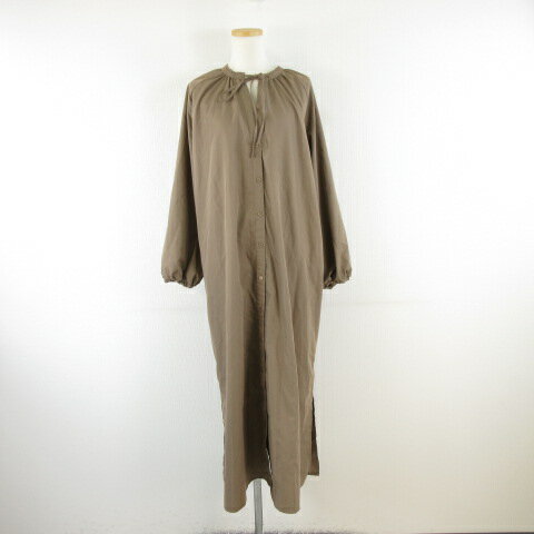 【中古】未使用品 ボンジュールサガン BONJOUR SAGAN ネックギャザーボリュームスリーブシャツワンピース 長袖 茶 F *A630 レディース 【ベクトル 古着】 241004