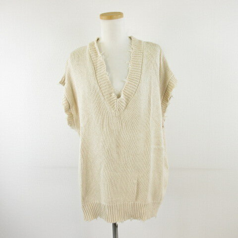 【中古】ローリーズファーム LOWRYS FARM ニットベスト ジレ ビッグシルエット ベージュ F *A695 レディース 【ベクトル 古着】 241009