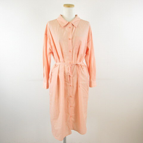 【中古】ショコラフィネローブ chocol raffine robe シャツワンピース 長袖 ひざ丈 ストライプ オレンジ F *T65 レディース 【ベクトル 古着】 241017