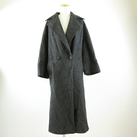 【中古】HELENE BERMAN ロングコート 長袖 ヘリンボーン 黒 8 *T321 レディース 【ベクトル 古着】 241120