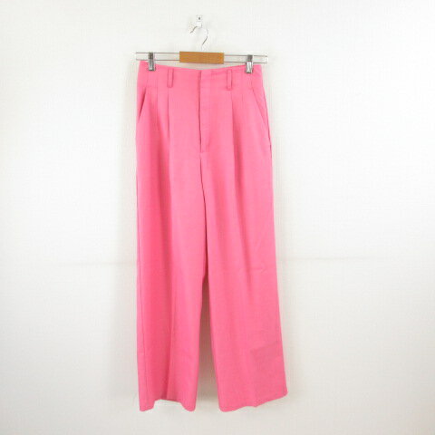 【中古】ジーユー GU カラースラックス ロング タックパンツ ハイウエスト ピンク L *T584 レディース 【ベクトル 古着】 241211