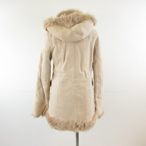 【中古】IMMANOEL ダッフルコート 長袖 ハーフ丈 フーディー 2way シープスキン ベージュ S *T22 レディース 【ベクトル 古着】 250121