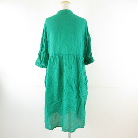 【中古】SEASON REASON by Lin.&Red シャツワンピース ミディ丈 七分袖 緑 M *T591 レディース 【ベクトル 古着】 250307