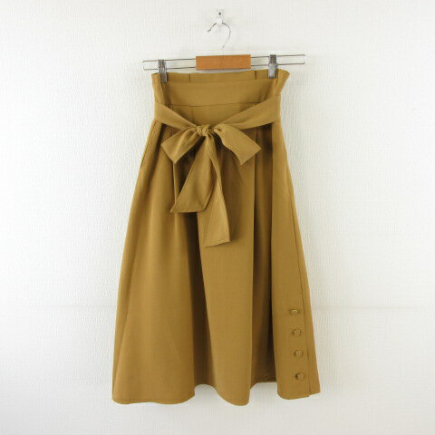 【中古】マジェスティックレゴン MAJESTIC LEGON サイドボタンリボン付スカート ミモレ丈 マスタード 黄 M *A273 レディース 【ベクトル 古着】 250324