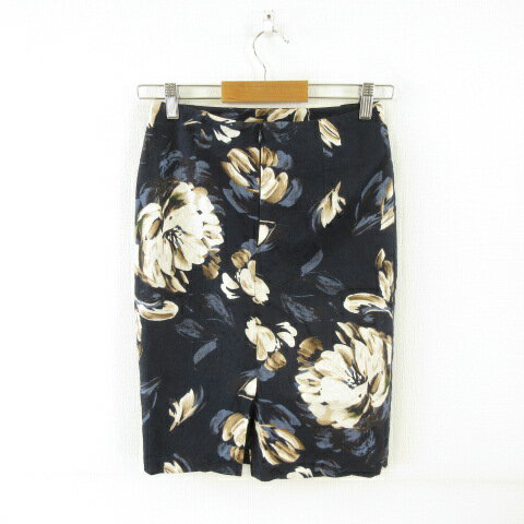 【中古】Ambient スカート タイト ミニ 花柄 紺 S *T916 レディース 【ベクトル 古着】 250403