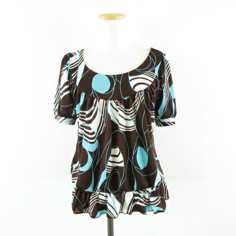 【中古】イング INGNI カットソー 半袖 総柄 ストレッチ こげ茶 青 *A551 レディース 【ベクトル 古着】 250417