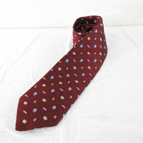 【中古】未使用品 ミツコシ MITSUKOSHI ネクタイ シルク うどん柄 赤 ボルドー *A667 メンズ 【ベクト..