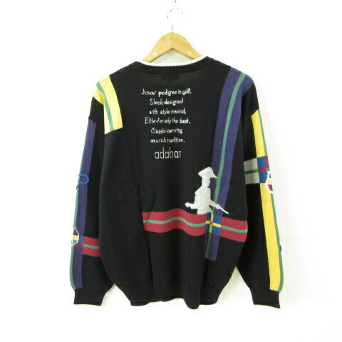 【中古】アダバット adabat スポーツ ゴルフ ニット セーター 長袖 刺繍 黒 4 *T274 メンズ 【ベクトル 古着】 250430
