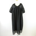 【中古】未使用品 coca adapt retailing Vネックシアードットワンピース 五分袖 ロング 黒 M *T296 レディース 【ベクトル 古着】 250501(4)