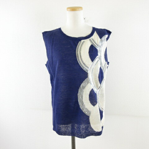 【中古】アルチザン ARTISAN リネンノースリーブニット ベスト スパンコール 青 11 *A872 レディース 【ベクトル 古着】 250516