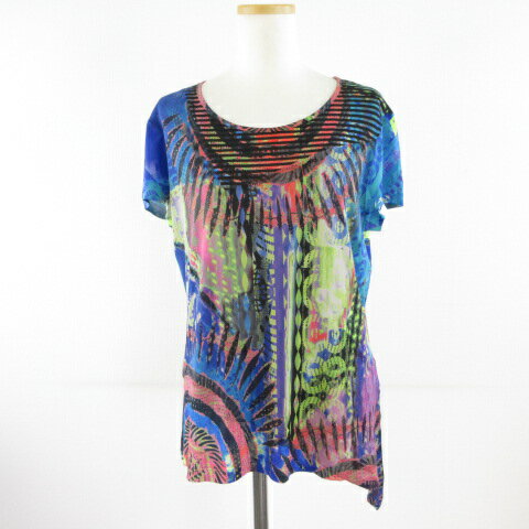 【中古】スエ souhait Uens du sang カットソー Tシャツ 半袖 総柄 ストレッチ 青 *T497 レディース 【ベクトル 古着】 250520