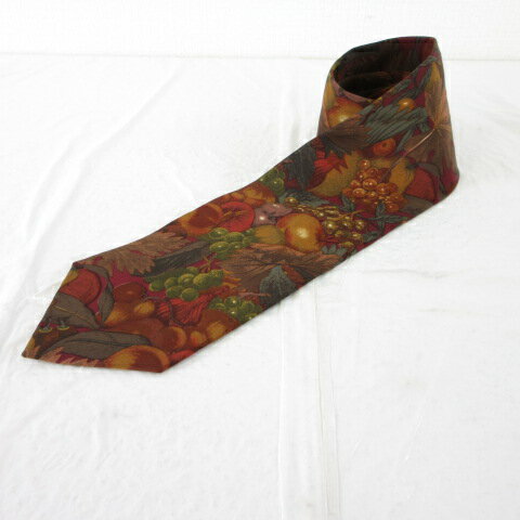 【中古】TK GOODS ネクタイ 総柄 フルーツ柄 シルク 茶 *T290 メンズ 【ベクトル 古着】 250609(4)