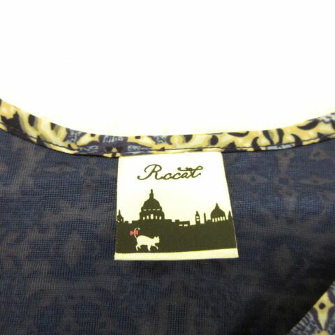 【中古】アールシーキャット Rccat ノースリーブワンピース ひざ丈 総柄 紺 ベージュ F *A180 レディース 【ベクトル 古着】 250611