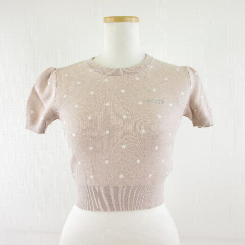 【中古】ミシェルマカロン michell Macaron ニット セーター 半袖 クロップド丈 ショート丈 ドット ラインストーン ピンク F *T322 レディース 【ベクトル 古着】 250611