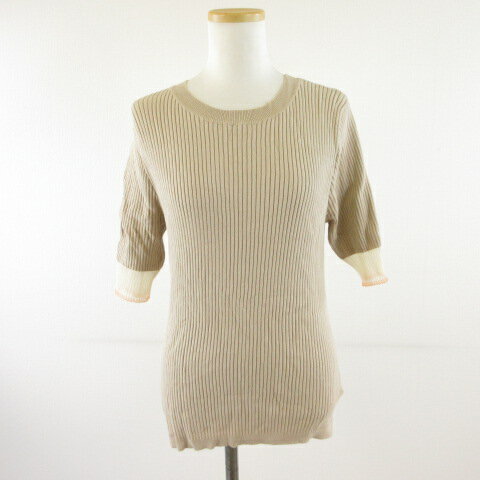 【中古】GeeRA サマーニット 五分袖 リブ ベージュ M *T671 レディース 【ベクトル 古着】 250709