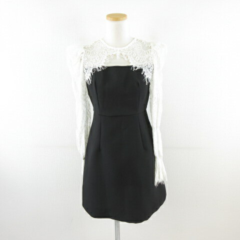【中古】エヌフレーム N.FRAME レースバイカラーワンピース 長袖 ミニ オフホワイト 黒 M *A527 レディ..