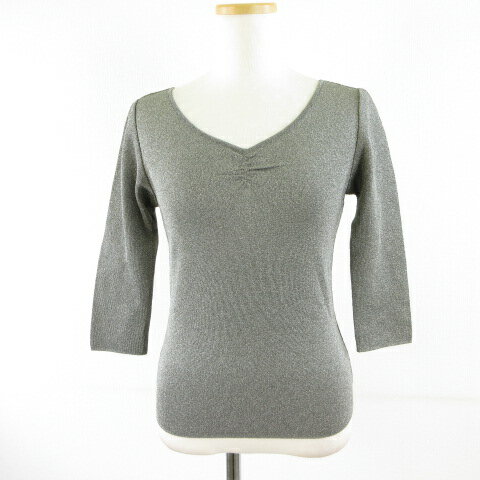 【中古】GEORGES RECH ニット セーター 七分袖 Vネック グレー ラメ S *T91 レディース 【ベクトル 古..