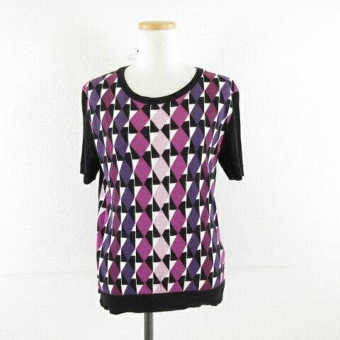 【中古】ギャバジンケーティー Gabardine K.T サマーニット 半袖 総柄 黒 紫 11 *A6 レディース 【ベク..