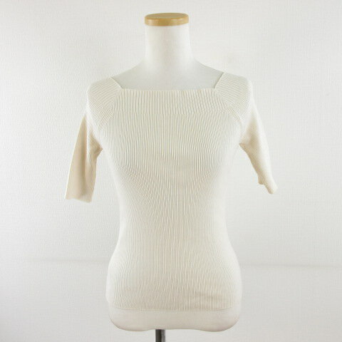 【中古】フレイアイディー FRAY I.D リブニット カットソー 半袖 ストレッチ オフホワイト ONE *A477 ..