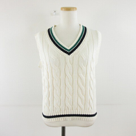 【中古】ジーユー GU チルデンケーブルベスト ニット オフホワイト 緑 M *A853 レディース 【ベクトル 古着】 251118