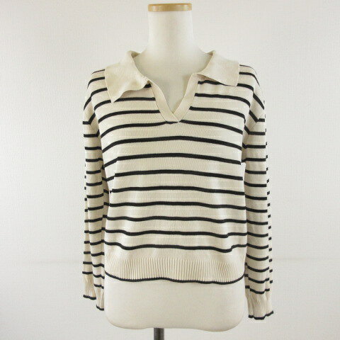 Long-Sleeved Knit - 【中古】ミームセレクト me+em select ニット 長袖 クロップド丈 ボーダー オフホワイト 白 F *T297 レディース 【ベクトル 古着】 260324