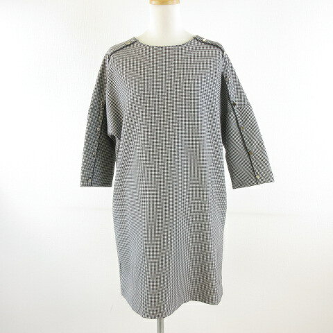 【中古】ザラ ベーシック ZARA BASIC ワンピース ミニ 七分袖 総柄 黒 白 XS *T518 レディース 【ベクトル 古着】 260415