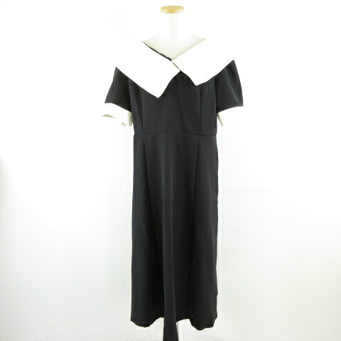 【中古】デイジー Dazy 大きいサイズ ビッグカラー 五分袖 ミモレ丈 黒 白 2XL *A643 レディース 【ベクトル 古着】 260428