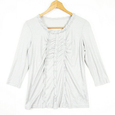 【中古】ジェルべ GERVE カットソー ブラウス 七分袖 フリル レーヨン 40 グレー kz8354 レディース 【ベクトル 古着】 240618