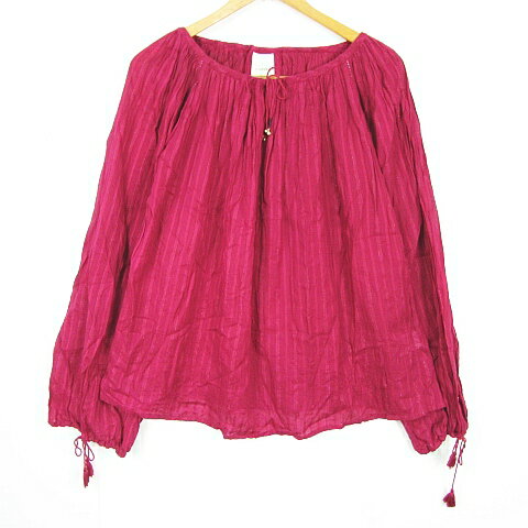 【中古】チャオパニック CIAOPANIC ブラウス 長袖 コットン 赤紫 ラメ ストライプ 鈴 kz8419 レディース 【ベクトル 古着】 240621