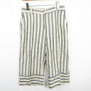 【中古】ツインセット TWINSET クロップド パンツ ワイド 麻 コットン 44 アイボリー ブルー ストライプ 大きいサイズ kz8738 レディース 【...