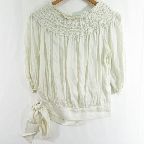 【中古】ダブルスタンダードクロージング ダブスタ DOUBLE STANDARD CLOTHING オフショルダー ブラウス 七分袖 テンセル アイボリー リボン kz9749 レディース 【ベクトル 古着】 241105