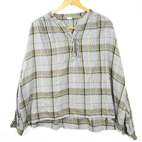 【中古】パーリッシィ PAR ICI プル ブラウス 長袖 レースアップ 綿 レーヨン F グレー チェック kz10971 レディース 【ベクトル 古着】 250228