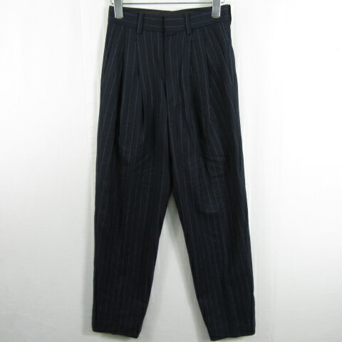 【中古】マカフィー MACPHEE トゥモローランド テーパード パンツ ウール カシミヤ 34 ネイビー ストライプ 小さいサイズ kz11031 レディース 【ベクトル 古着】 250310