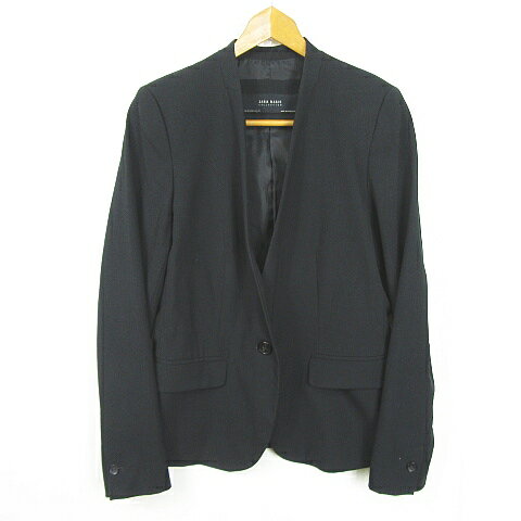 【中古】ザラ ベーシック ZARA BASIC ノーカラー 1B ジャケット ストレッチ レーヨン 38 ブラック 7826/350 kz11122 レディース 【ベクトル 古着】 250314
