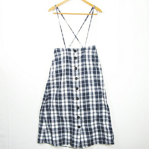 【中古】ディスコート Discoat ジャンパースカート ロング丈 綿 M ネイビー チェック kz11289 レディース 【ベクトル 古着】 250404