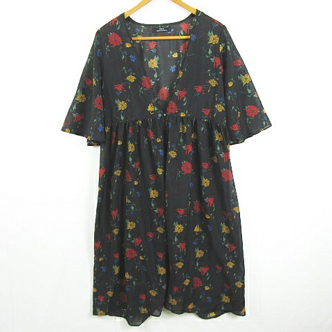 【中古】アーバンリサーチ URBAN RESEARCH items ガウン カーディガン 七分袖 ロング丈 ブラック 花柄 kz11827 レディース 【ベクトル 古着】 250529